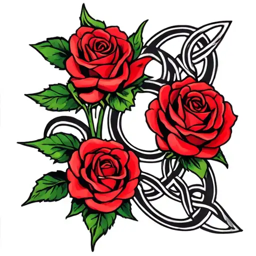 celtic triqueta with open red rose intertwined tattoo design idea
