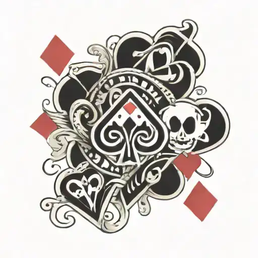 Rolling Stones symbol with 7 of hearts and 7 of spades  tattoo design idea
