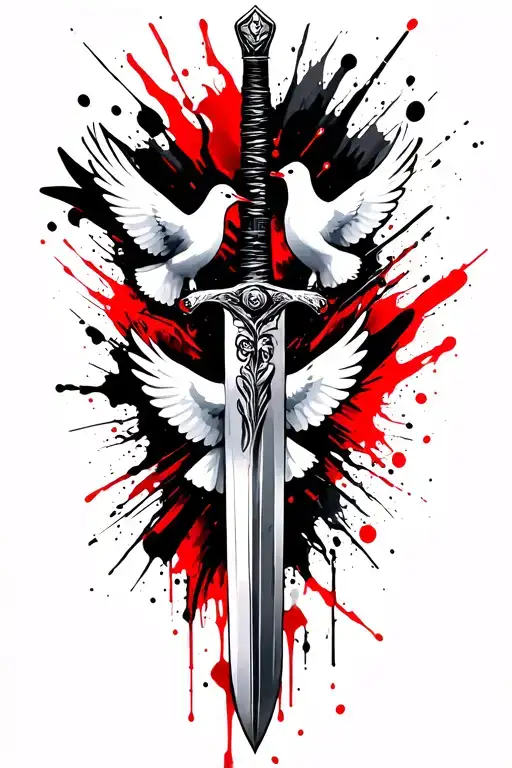sword and doves symbolizing peace through strength tattoo design idea