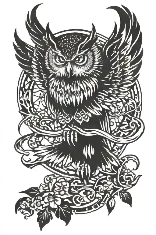 Owl flying tattoo design idea