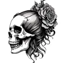 Skull side profile traditional lady head, 'til death tattoo design idea