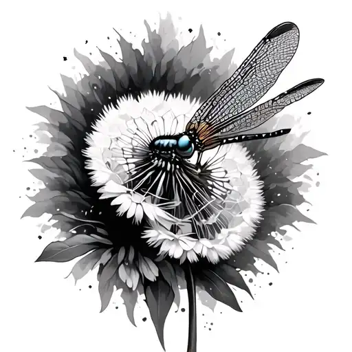 Dragonfly And Dandelion tattoo design idea