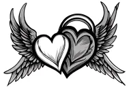 two thin line hearts overlapping with wings on the sides tattoo design idea