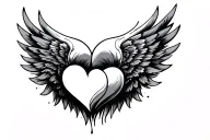 two thin line hearts overlapping with wings on the sides tattoo design idea