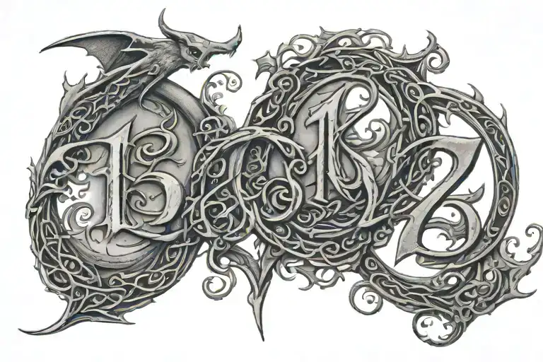 numbers 73, 77 and 5 in Tolkien Elvish tattoo design idea