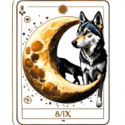 tarot card moon with wolf and dog tattoo design idea