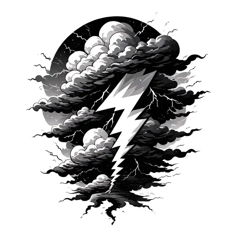 storm clouds with white realistic lightning bolt tattoo design idea