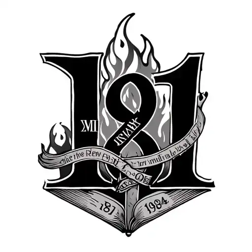 attoo art half sleeve with the Roman numeral of 1981 and 1984 with flame and a bible quote in front arm  tattoo design idea