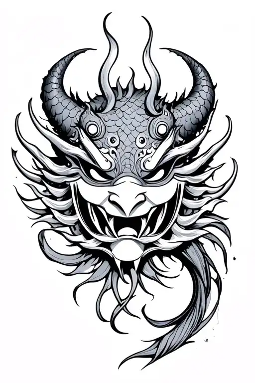pisces japanese oni mask tattoo design idea