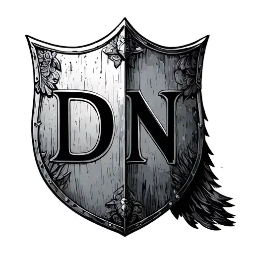 Roman Soldier with shield and initials of D and N letter tattoo design idea