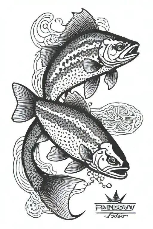 rainbow trout combined tattoo design idea
