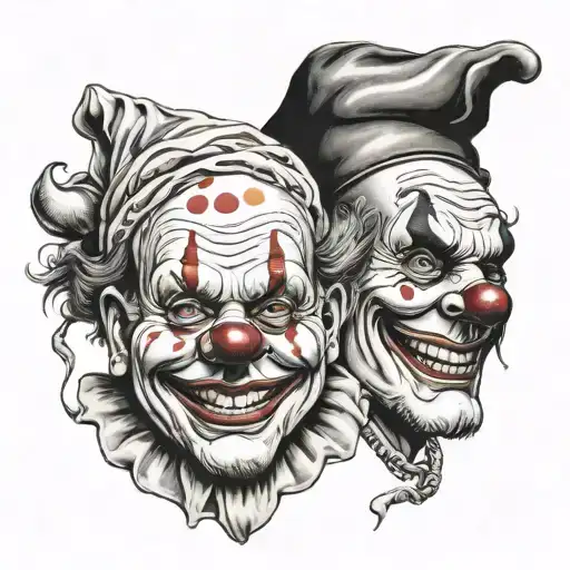 cholo style smile now cry later clown heads wrapped tattoo design idea