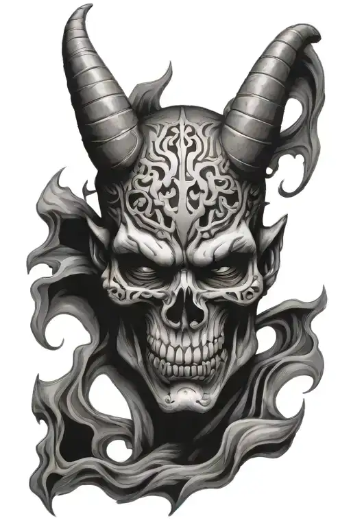skull half oni mask tattoo design idea