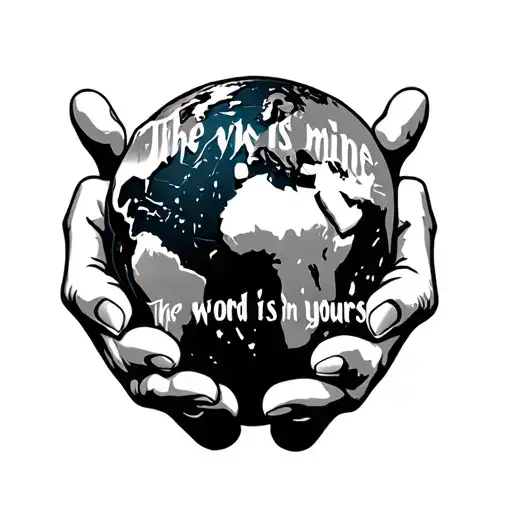 "The world is mine " the world is yours in hands holding tattoo design idea