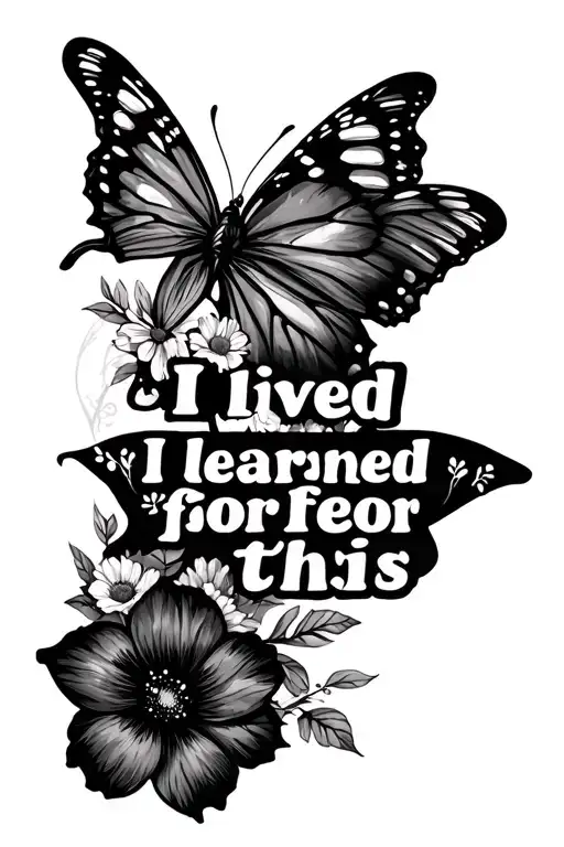 "I lived and I learned for this" butterfly and flowers tattoo design idea