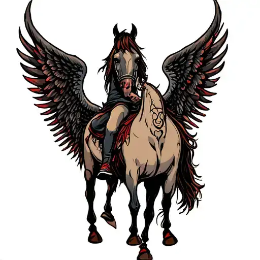 demonic wings on a horse back tattoo design idea
