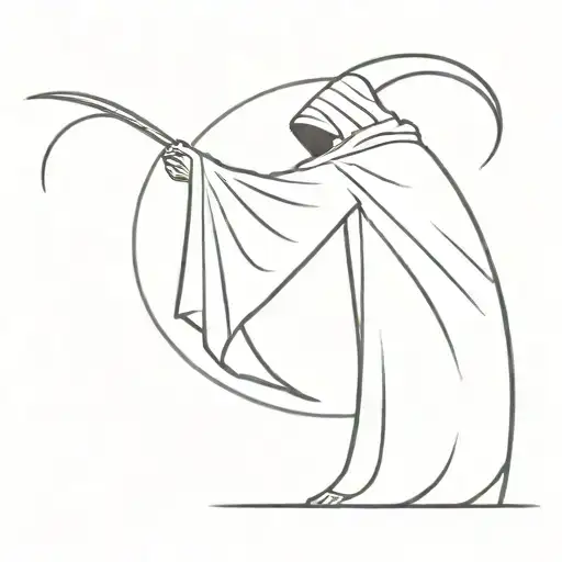 The Grim Reaper, posture: he has power, stands on moon. Male angel kisses his hand, starry sky tattoo design idea