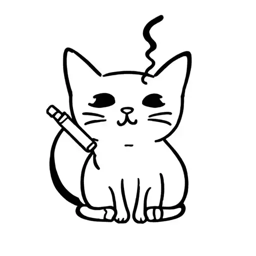 cute cat smoking a cigarette tattoo design idea