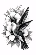 hummingbird and hibiscus flowers surrounding tattoo design idea