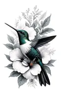 hummingbird and hibiscus flowers surrounding tattoo design idea