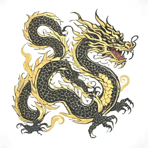 chinees dargon golden and black for tattoo long  tattoo design idea