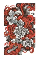 red abstract smoke, psychedelic, geometric, tattoo design idea