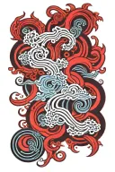 red abstract smoke, psychedelic, geometric, tattoo design idea