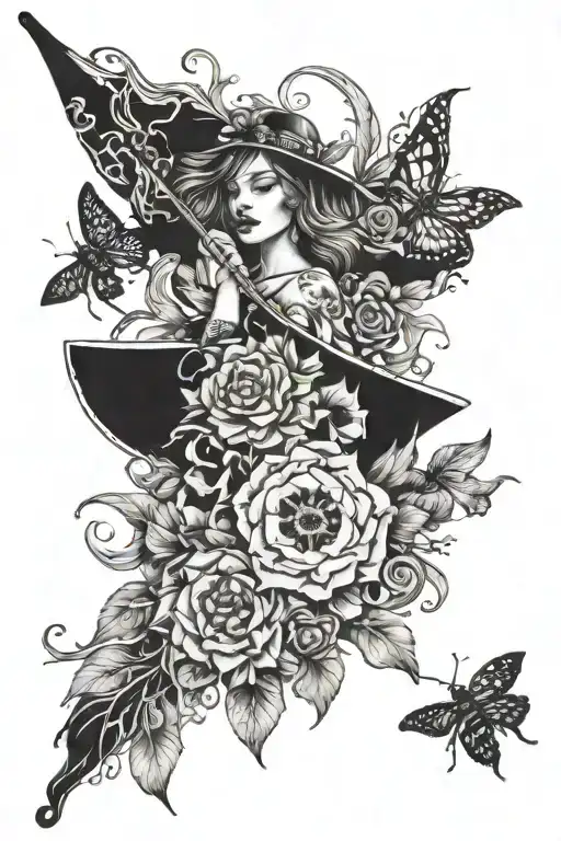 Witchy tattoo with smoke, flower and some insects  tattoo design idea