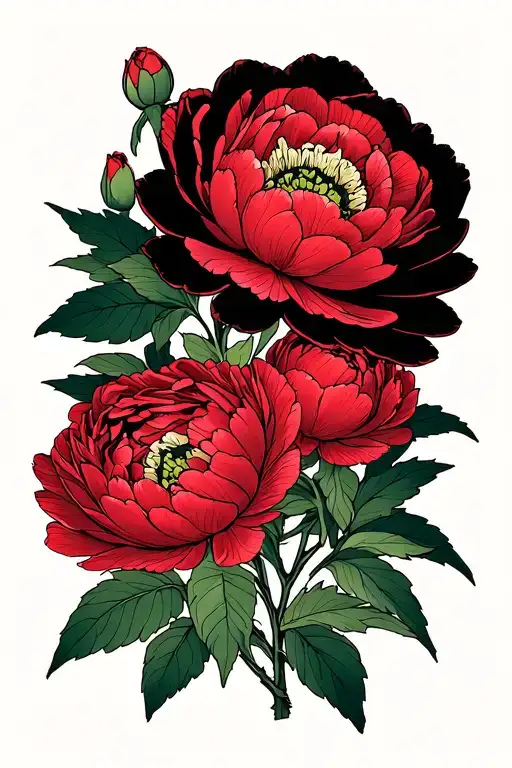 3 japanese style peonies growing tattoo design idea