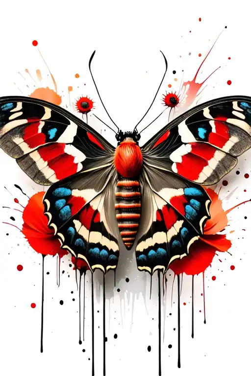 In the center of the picture there will be a moth with the wings stretched and it will sit on Wild Poppys tattoo design idea