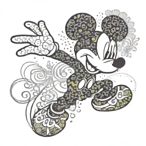 A silhouette of Mickey Mouse made entirely of intricate floral patterns, blending Disney magic with nature tattoo design idea