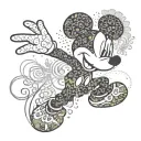 A silhouette of Mickey Mouse made entirely of intricate floral patterns, blending Disney magic with nature tattoo design idea