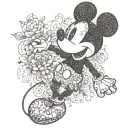 A silhouette of Mickey Mouse made entirely of intricate floral patterns, blending Disney magic with nature tattoo design idea