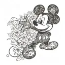 A silhouette of Mickey Mouse made entirely of intricate floral patterns, blending Disney magic with nature tattoo design idea