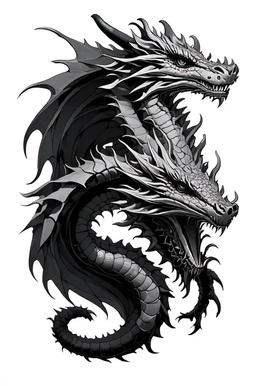 biomechanical hydra dragon with 3 heads tattoo design idea