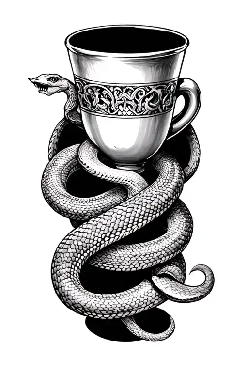 cup of hygieia with snake wrapping around entire arm tattoo design idea