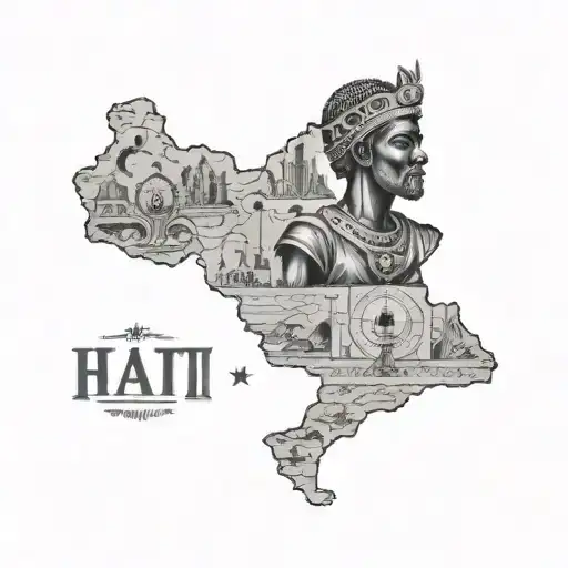 haiti map and neg mawon statue full body tattoo design idea