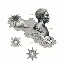 haiti map and neg mawon statue full body tattoo design idea