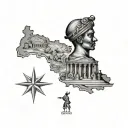 haiti map and neg mawon statue full body tattoo design idea
