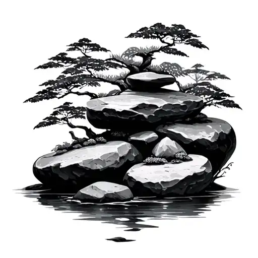 zen garden rocks tattoo design idea