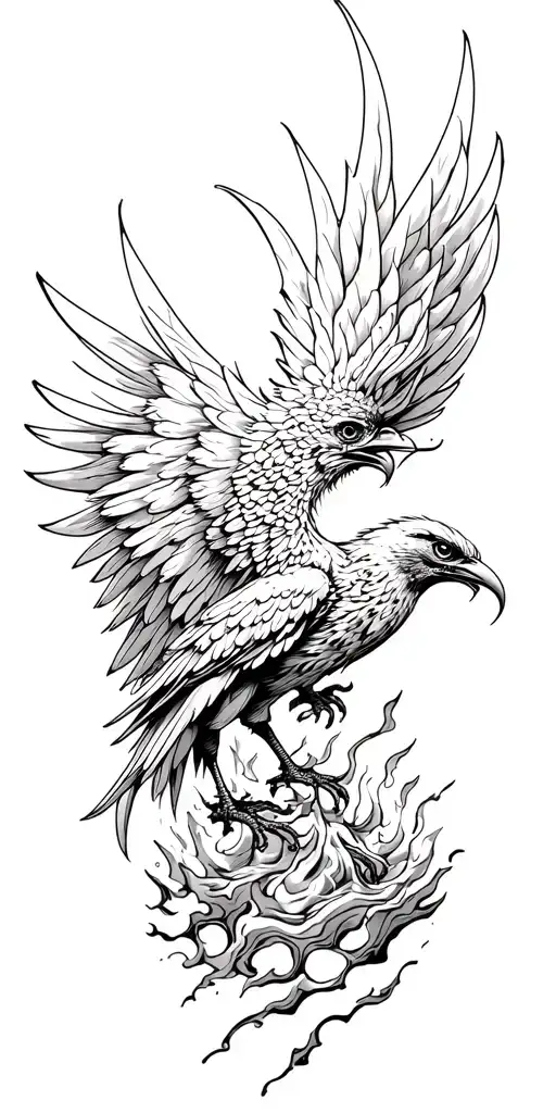 crying phenix bird rising from the ashes symbolizing rebirth tattoo design idea