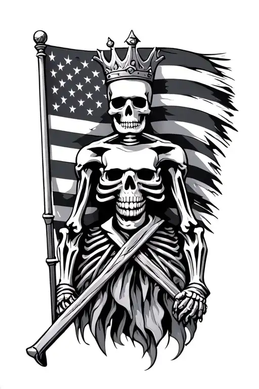 skeleton king amercian flag tattoo design idea