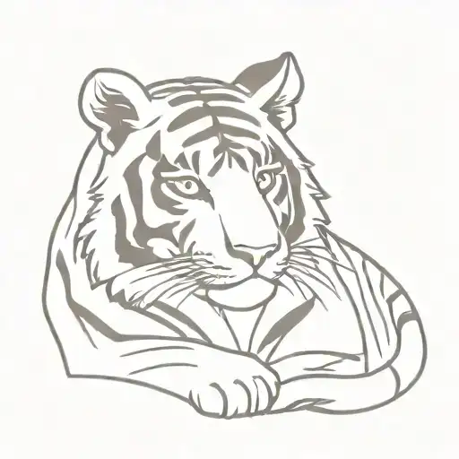 Design a minimalist and delicate tattoo for women. On the tiger, the one with Winnie the Pooh, with a pastel blue robe or shirt or tattoo design idea
