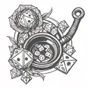frying pan with polyhedral dice tattoo design idea