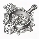 frying pan with polyhedral dice tattoo design idea