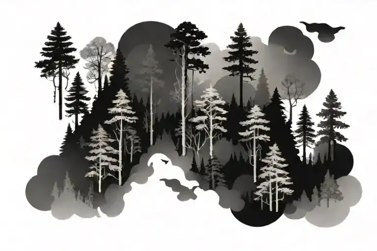 foggy pin forest  tattoo design idea