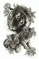 tiger and cub with flowers tattoo design idea