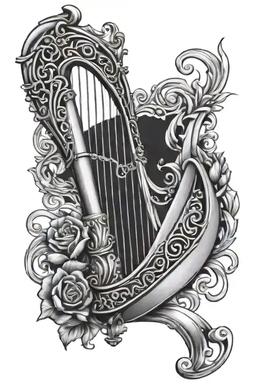irish harp tattoo design idea