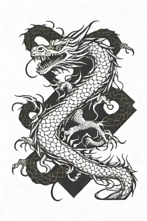 dragon wrapped long tattoo design idea
