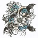 An abstract design combining floral patterns and dance movements tattoo design idea